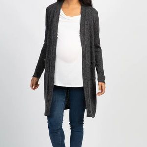 Pink blush maternity cardigan in grey with elbow patches